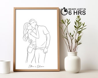 Dibujo de línea personalizado, regalo de Navidad, regalo para mejor amigo, regalo para novio, regalo para novia, regalo para esposa marido, regalo de cumpleaños