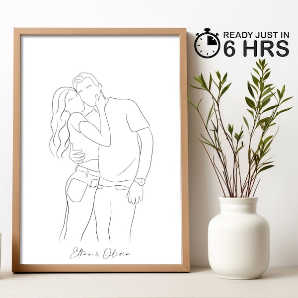 Dibujo de línea personalizado, regalo de Navidad, regalo para mejor amigo, regalo para novio, regalo para novia, regalo para esposa marido, regalo de cumpleaños