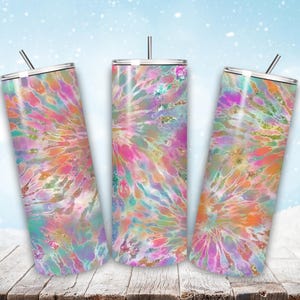 Tie Dye with Glitter Seamless 20oz Tumbler Wrap, Summer Burst PNG - Seamless Sublimation Design, Pastel Rainbow, Digital Download