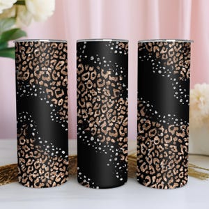 Gold Leopard Print Skinny Tumbler Wrap, Diamond Glitter Seamless Design, 20oz Tumbler, PNG Digital Download, Modern Animal Print Sublimation
