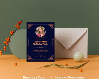 Birthday Invitation Printable, Editable Birthday Invitation Card, Downloadable Birthday Invitation Card, Instant Download, PDF Print.