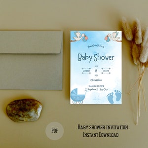 Baby Shower Invitation, Modern Baby Shower Invitation, Editable Minimalist Baby Shower Invite, Printable Baby Shower Invitation, PDF
