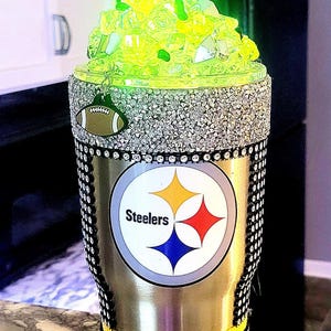Pittsburgh Steelers Tumbler: Crushed Ice, LED Light, Bling Trim