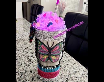 Multi-colored 3d Bling Butterfly Tumbler Color-Changing Ice Lights up