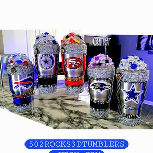 Any Team: Stainless Steel Tumbler, Color-changing LED light inside the Ice! Crushed Ice Bling  Wrap with Solid Color Strip