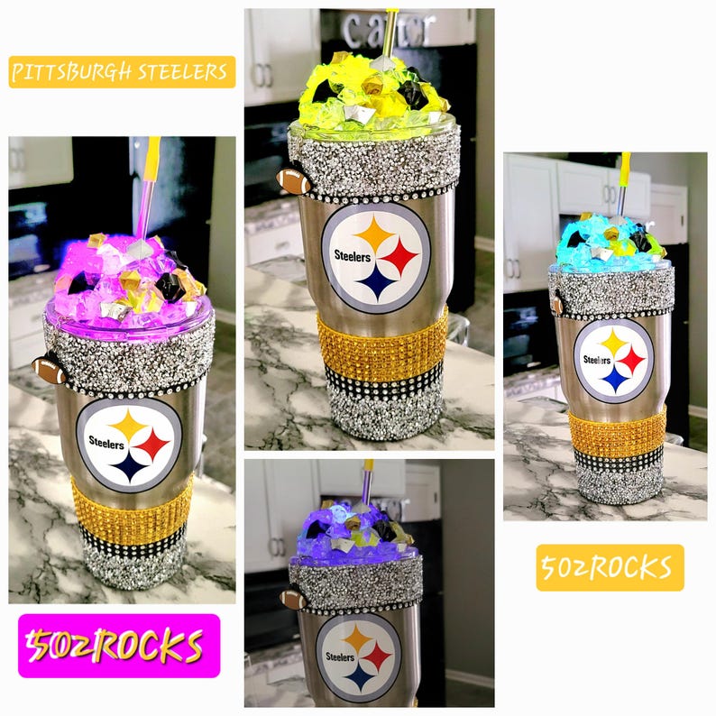 Pittsburgh Steelers Tumbler: Crushed Ice, LED Light, Bling Trim image 4
