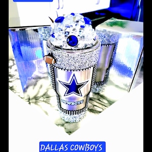Dallas Cowboys Fan Favorite, Crushed Ice Bling Tumbler,  Stainless Steel, Keeps Drinks Hot or Cold for hours, Ice Changes Color!
