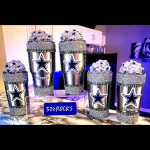 Dallas Cowboys Fan Favorite, Crushed Ice Bling Tumbler,  Stainless Steel, Keeps Drinks Hot or Cold for hours, Ice Changes Color!