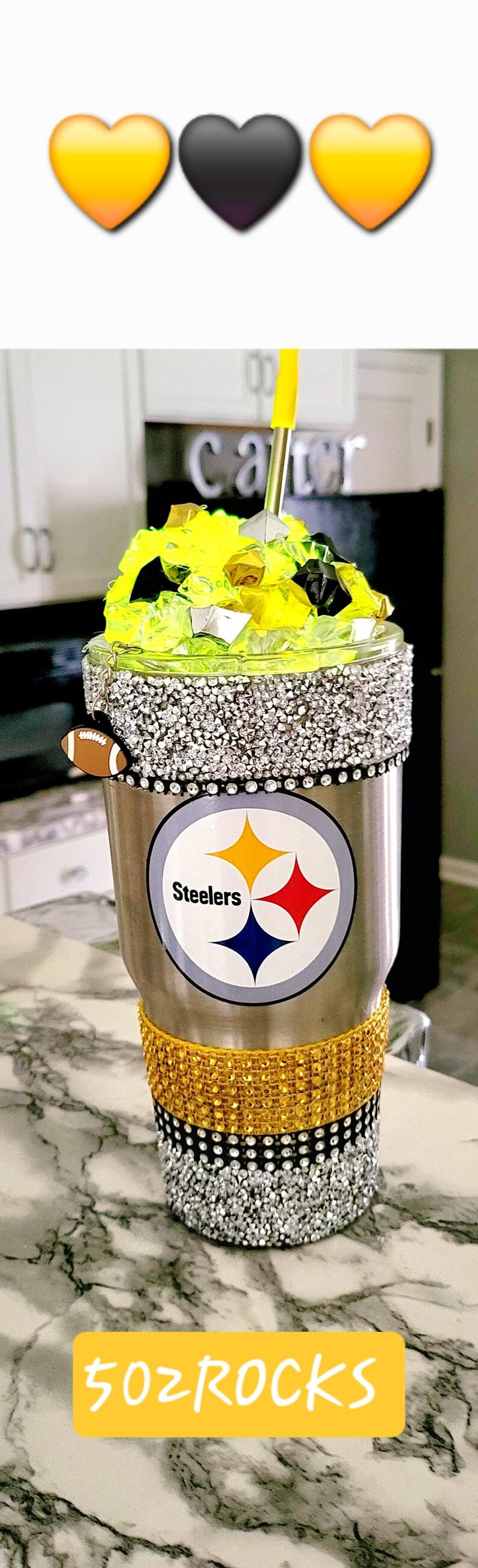 Pittsburgh Steelers Tumbler: Crushed Ice, LED Light, Bling Trim image 2