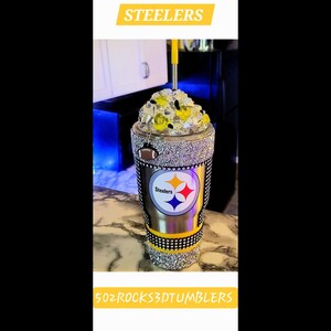 Pittsburgh Steelers Tumbler: Crushed Ice, LED Light, Bling Trim image 6