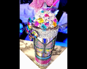 Multi-colored 3d Bling Butterfly Tumbler Color-Changing Ice Lights up