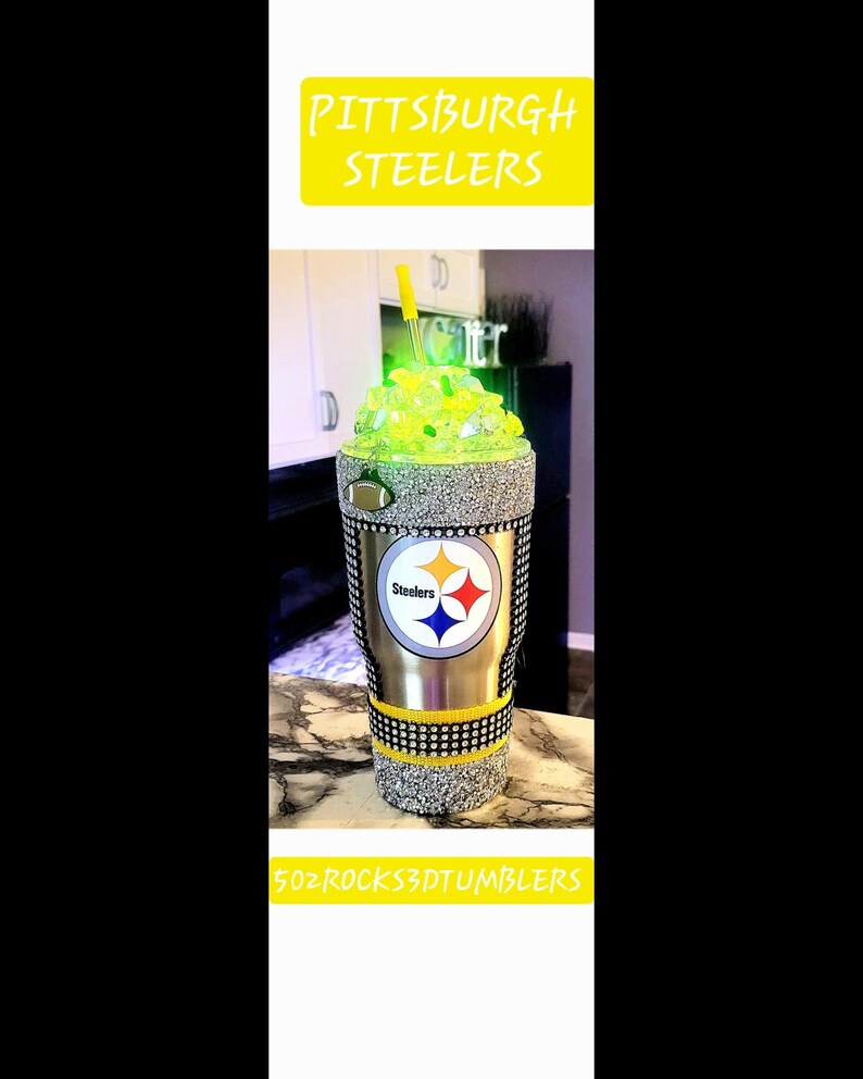 Pittsburgh Steelers Tumbler: Crushed Ice, LED Light, Bling Trim image 7
