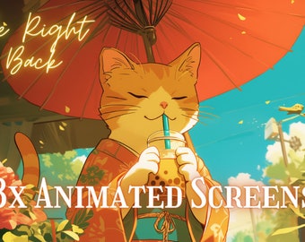 3x Anime Cat Animated Twitch Screens: Stream Package (Digital Download)
