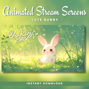 Animated Twitch Stream Screens: White Bunny Vtuber (Digital Download)
