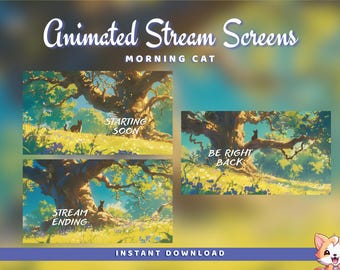Animated Twitch Stream Screens: Anime Cat Vtuber (Digital Download)