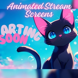 3x Animated Twitch Screens | Twitch Stream Screen | Animated Screens | Stream Starting Soon | Stream Package | Vtuber Asset | Anime Cat