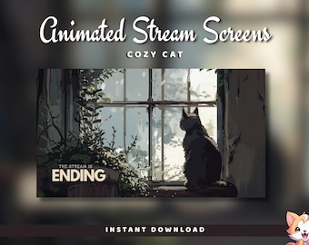 Animated Twitch Stream Screens: Cozy Cat Vtuber Overlay (Digital Download)