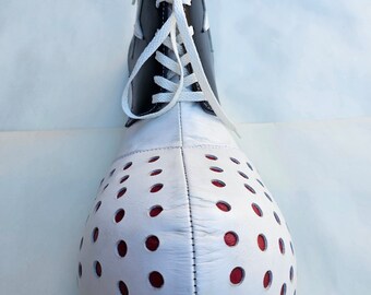 Men\'s 10.5 painted loafers genuine leather art clown polka dot check black white Clown Shoes Sillysoles 11 - Etsy main image 4