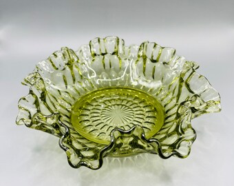 Vintage Fenton colonial green thumbprint bon bon bowl