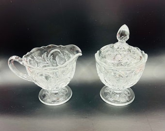 Fenton inverted strawberry creamer and sugar bowl