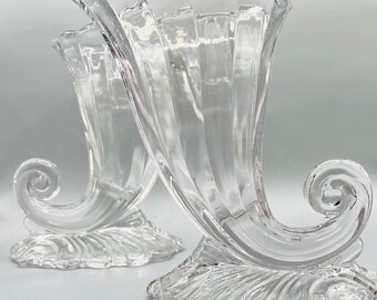 Ensemble de 2 vases corne d'abondance en verre Heisley, années 30