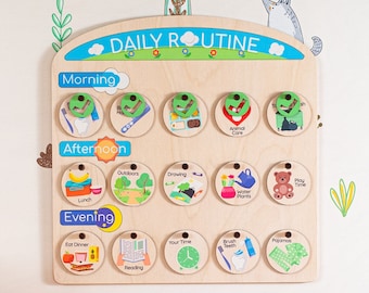 Personalized Wooden Kid's Daily Routine Chart, Montessori Activity Board