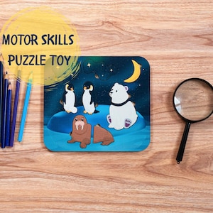 Montessori Wooden Puzzle Safari Animal Shape Puzzle Toy for Kids Colorful Motor Skills Toy Gift for 4 Year Old Baby Animal Jigsaw Puzzle