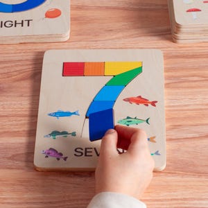 Gifts for Kids  Wooden Number Puzzle Montessori Math Counting Toy Puzzle with Numbers Preschool Curriculum Educational Games Matching Puzzle
