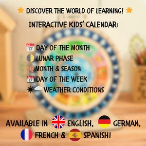 Montessori Calendar Kids Wooden Wheel Calendar with Months Perpetual Lunar Phases Calendar Montessori Board Educational Toys Gifts for Kids image 3