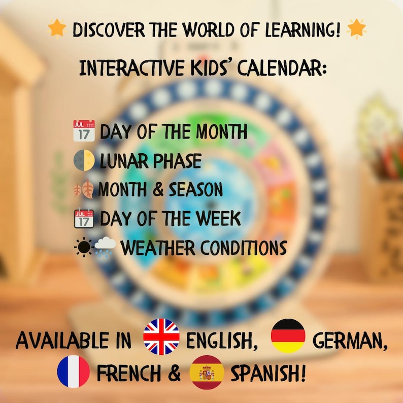 Montessori Calendar Kids Wooden Wheel Calendar with Months Perpetual Lunar Phases Calendar Montessori Board Educational Toys Gifts for Kids image 3