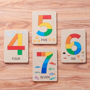 Montessori Puzzle Educational Toys for Kids Wooden Number Match Puzzle Montessori Math Counting Puzzle Learning Numbers Gift for Kids