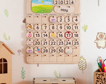 Educational Toys Learning Wooden Calendar Kids Daily Planner Montessori Activity Christmas Gift For Kids Sensory Toys Montessori Wood Toy