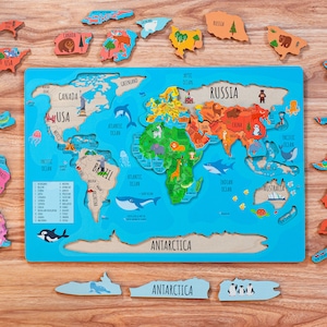 Weltkarte Puzzle Lernspielzeug Geographie für Kinder Montessori Kontinente Aus Holz Welt Puzzles Lerngeographie Puzzles Geschenk für Kinder