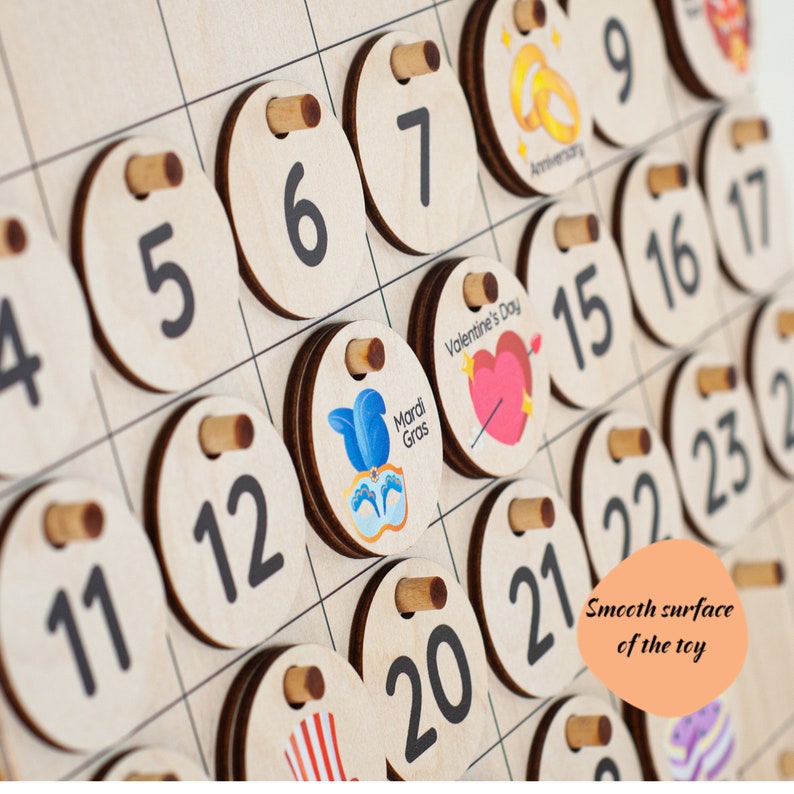 Montessori Calendar Educational Toy Toddler Room Decor Wooden Calendar ...