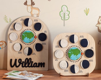 Montessori Wooden Moon Phase Calendar, Kids Learning Toy