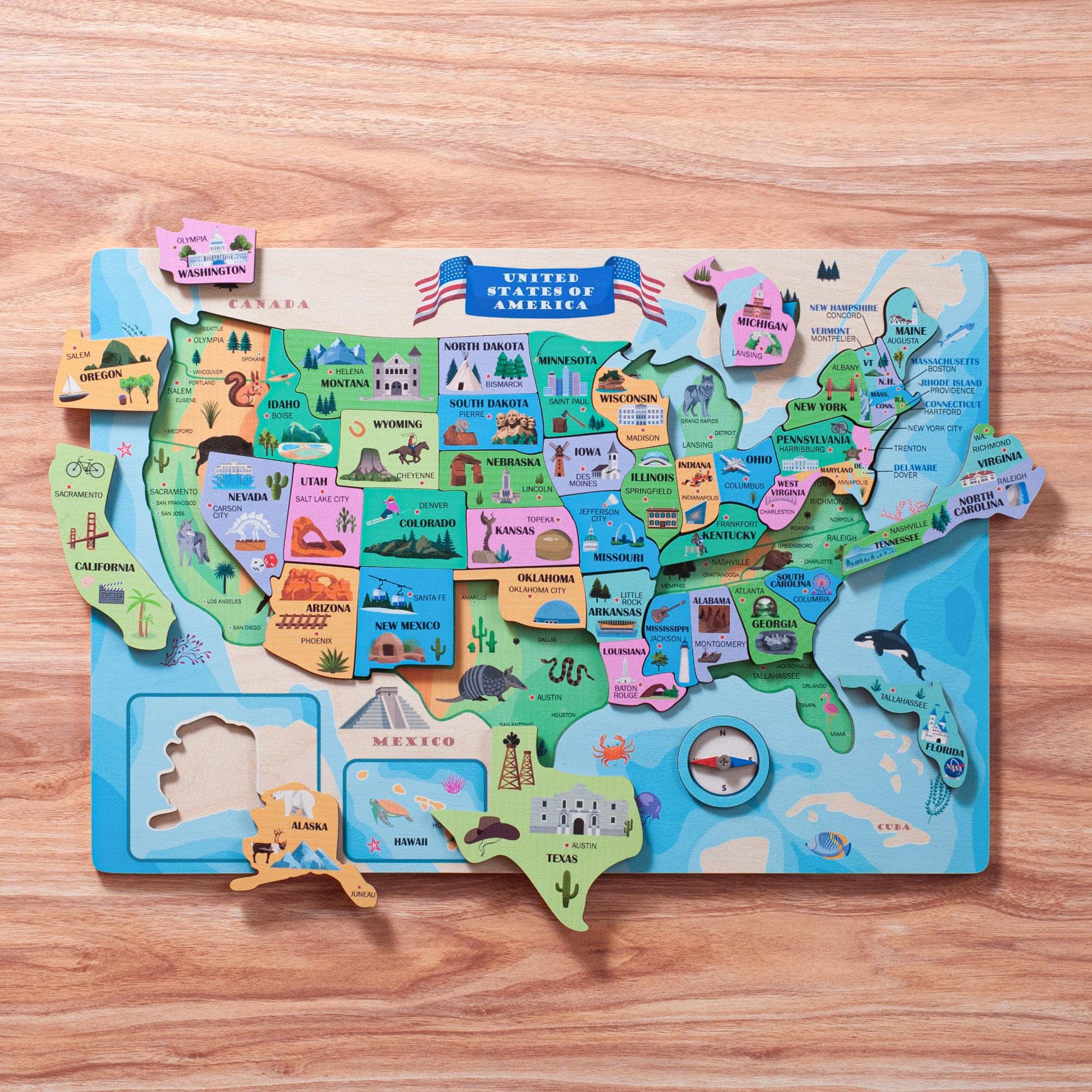 Wooden USA Map Puzzle for Kids: Educational Geography Toy for Toddlers