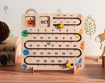 Personlig Montessori-kalender i trä: Interaktiv leksak för barn (2026)