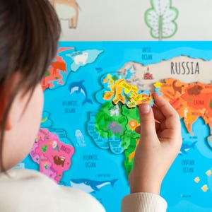 Lernspielzeug für Kinder Montessori, Weltkarte Puzzle, Holzpuzzle, Lernspielzeug, Geographie für Kinder