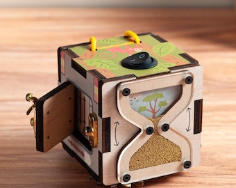 Montessori Wooden Activity Cube: Sensory Motor Skills Toy