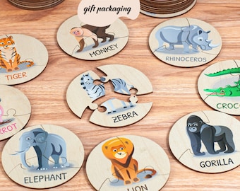 Toddler Gifts Flash Cards With Animals For Kids Montessori Puzzle Educational Toy Toddler Activities Wooden Animal Wood Puzzle For Toddlers