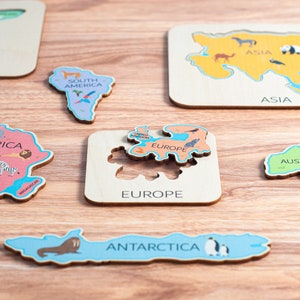 Puzzle con mappa del mondo, puzzle in legno, giocattolo educativo, geografia per bambini, puzzle con continenti Montessori, decorazione per la cameretta dei bambini, regalo per bambini