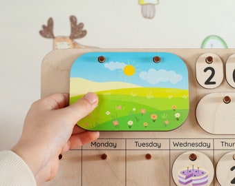 Montessori Calendar All Seasons Toddler Calendar Baby Boy Gift Learning Toy Preschool Perpetual Calendar Daily Planner Montessori Wooden Toy