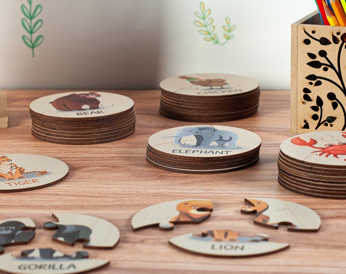Flash Cards With Forest Animals Montessori Wooden Animal Cards Educational Toys Sensory Montessori Puzzle Gift For Kids Woodland Animals