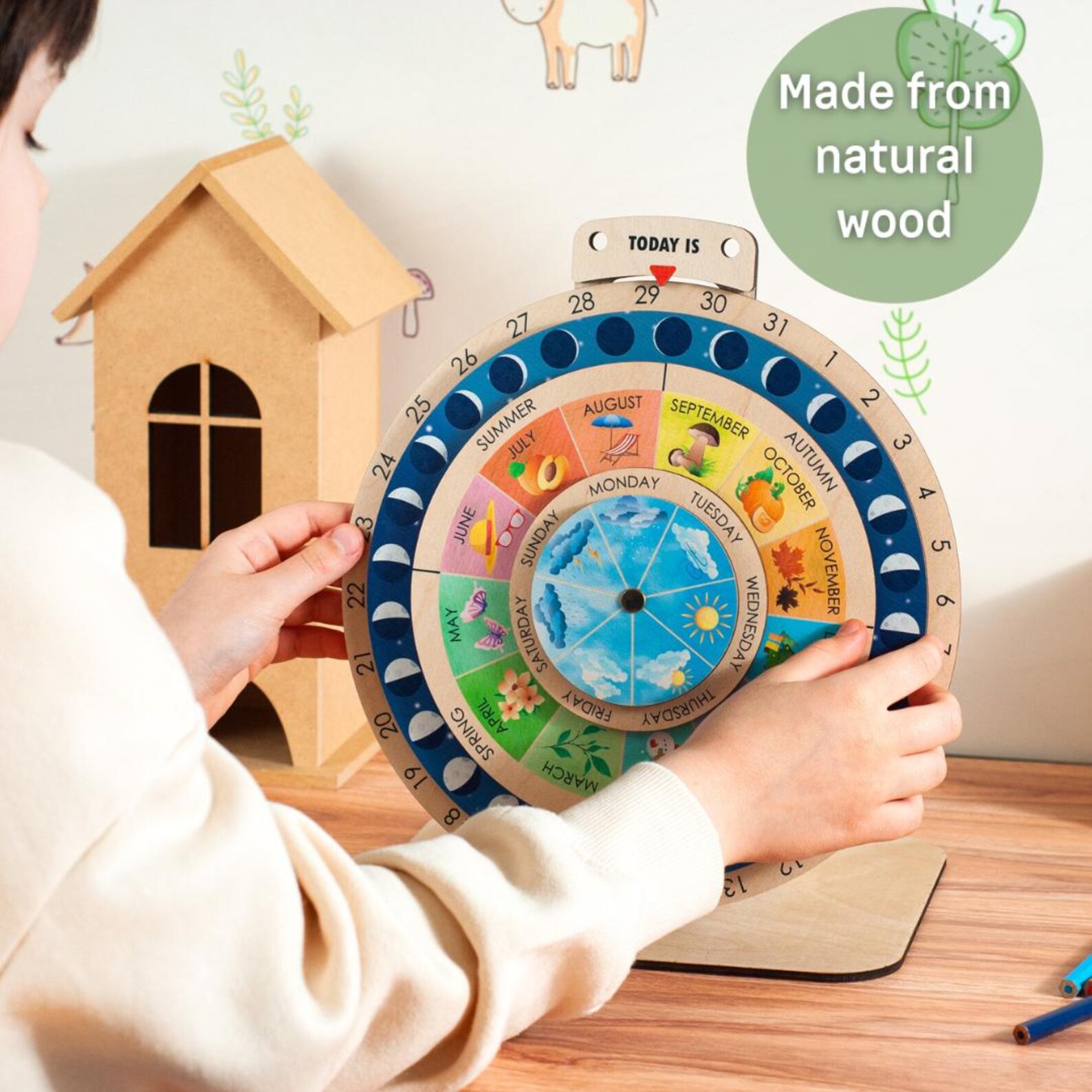 Montessori Moon Phases Calendar Wooden Lunar Perpetual Calendar ...