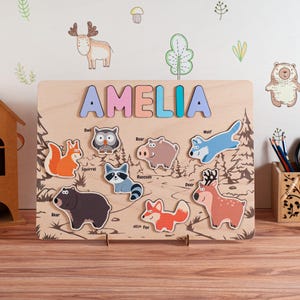 Montessori Puzzle Personalized Name Puzzle Board Wooden Matching Shape Puzzle with Pegs Baby Name Sign Custom Baby Girl Gift for 3 Year Old
