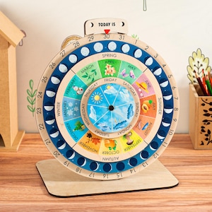 Montessori Calendar Wooden Calendar for Kids Montessori Circle Time Learning Toddler Toy Educational Gift for Kids Homeschool Kid Calendar