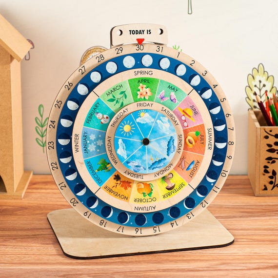 Montessori Calendar Wooden Calendar for Kids Montessori Circle Time Learning Toddler Toy Educational Gift for Kids Homeschool Kid Calendar