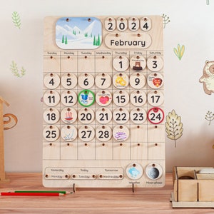 Memory Games Wooden Calendar Kids Wooden Sensory Toys Toddler Calendar Gift For Kids Perpetual Calendar Montessori Activity Kid Wooden Toys