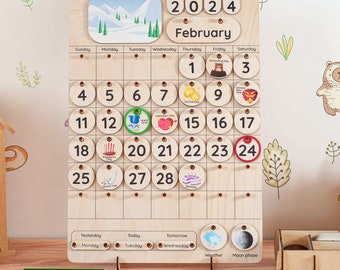 Memory Games Wooden Calendar Kids Wooden Sensory Toys Toddler Calendar Gift For Kids Perpetual Calendar Montessori Activity Kid Wooden Toys