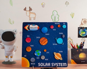 Rompecabezas Montessori del Sistema Solar: Juguete espacial de madera con planetas enanos, regalo educativo para niños.